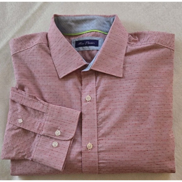 Alan Flusser Men's Longsleeve Button Down Dress Shirt Pink Dot Pattern Size XL - Picture 1 of 9